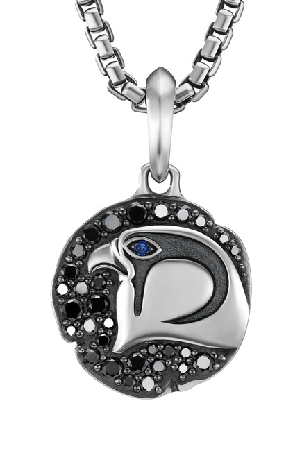 Cairo Falcon Amulet, Silver, Black Diamond & Blue Sapphire